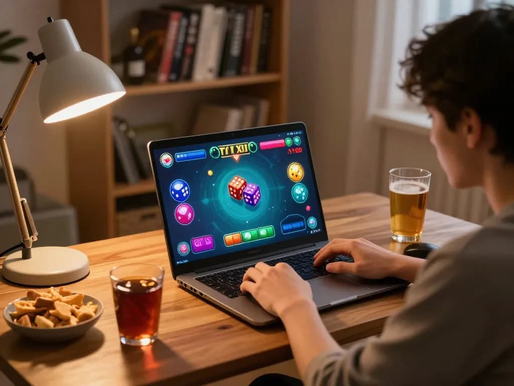 Engaged player experiencing tai xiu online gameplay on laptop, showcasing a dynamic and strategic gaming environment.