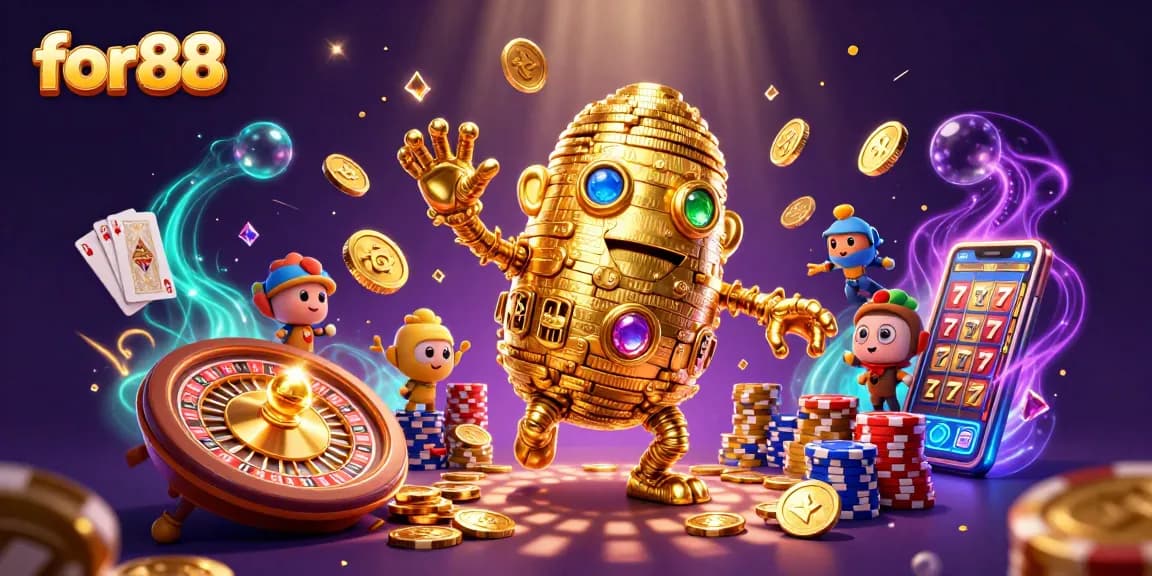 Spin to win with for88, showcasing a vibrant casino scene with dynamic game elements.