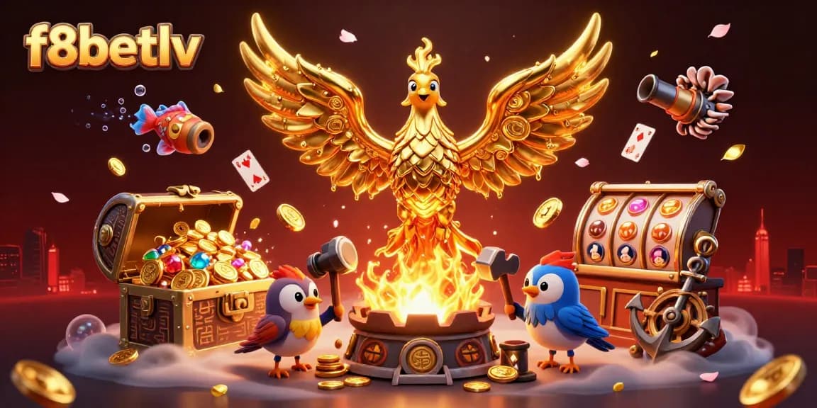 Experience the excitement of f8betlv with this vibrant golden phoenix and dynamic casino elements.