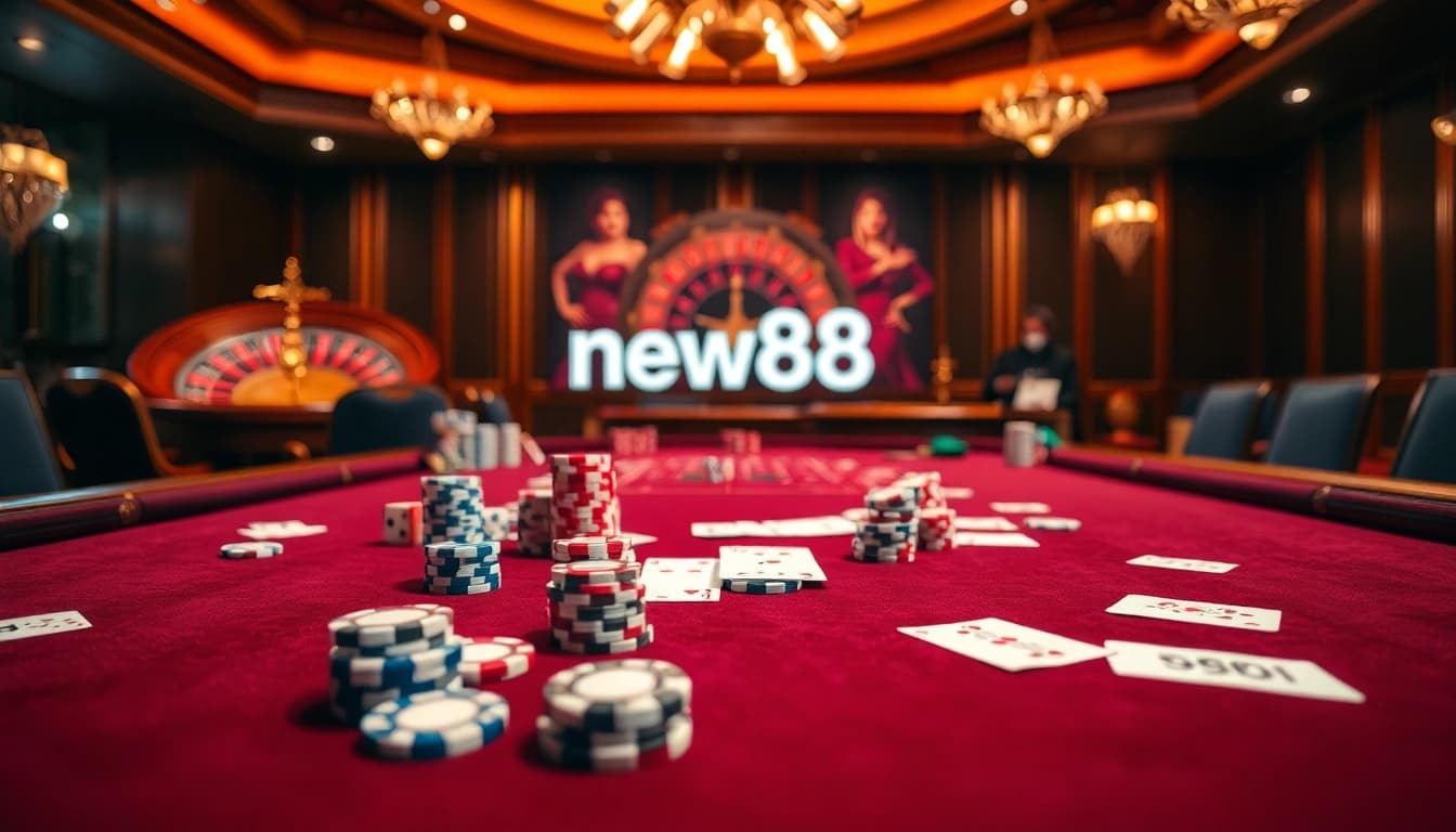 Experience thrilling gameplay at new88 with vibrant casino scenes and exciting betting action.