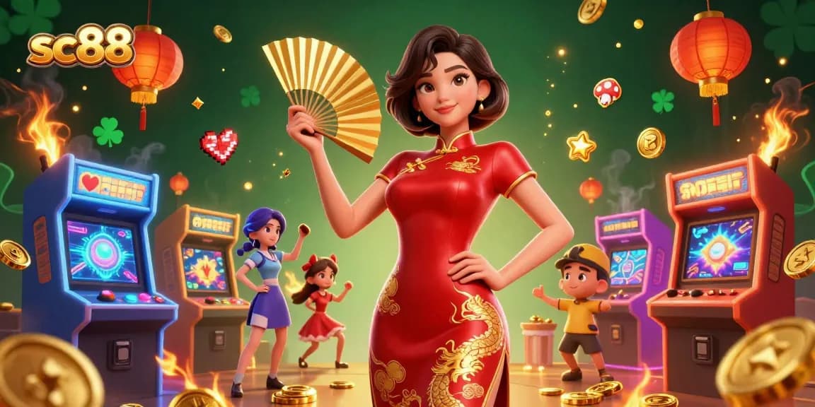Experience thrilling gameplay at sc88, featuring vibrant casino games and a beautiful Asian character.