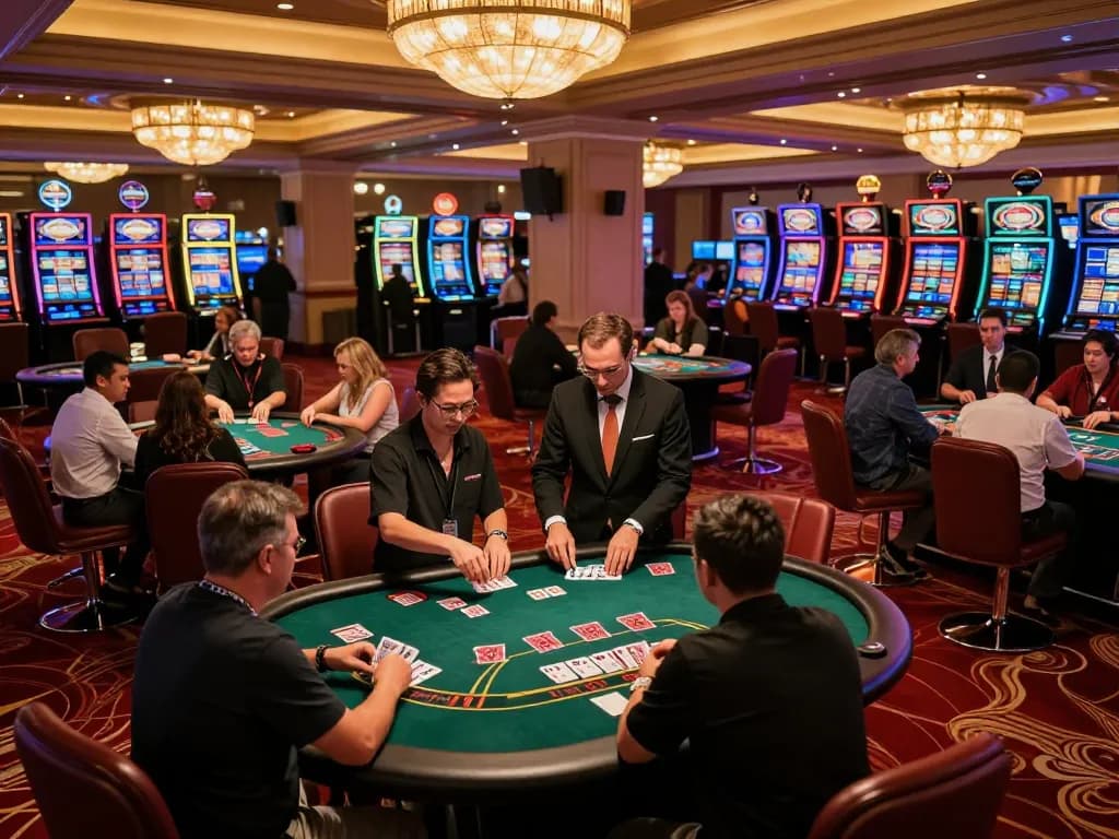 Players enjoying live blackjack at mm88 casino, showcasing excitement and strategy in a luxurious environment.