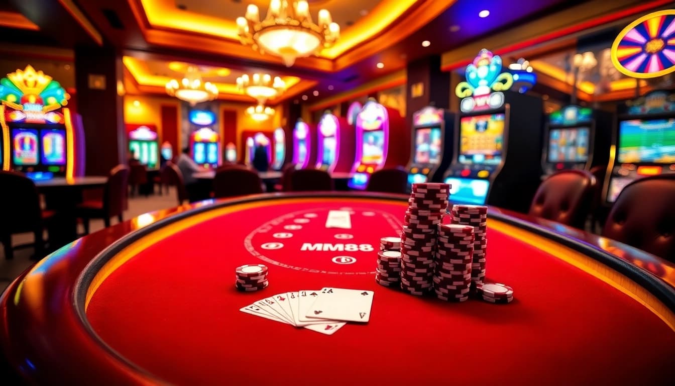 Exciting gameplay at trang chủ mm88 with blackjack cards and stacked poker chips enhancing the casino atmosphere.
