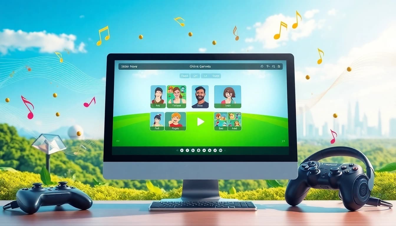 Interactive gaming experience on 399W platform with colorful visuals and sound elements.