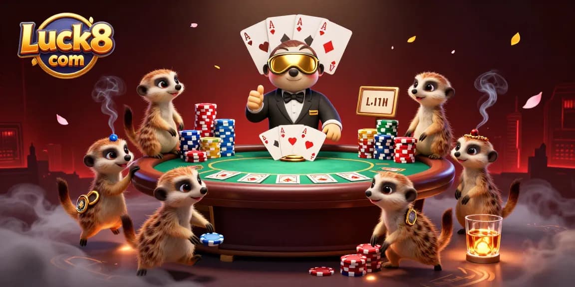 Engage with Luck8 com by interacting with lively meerkats managing a dynamic casino scene.