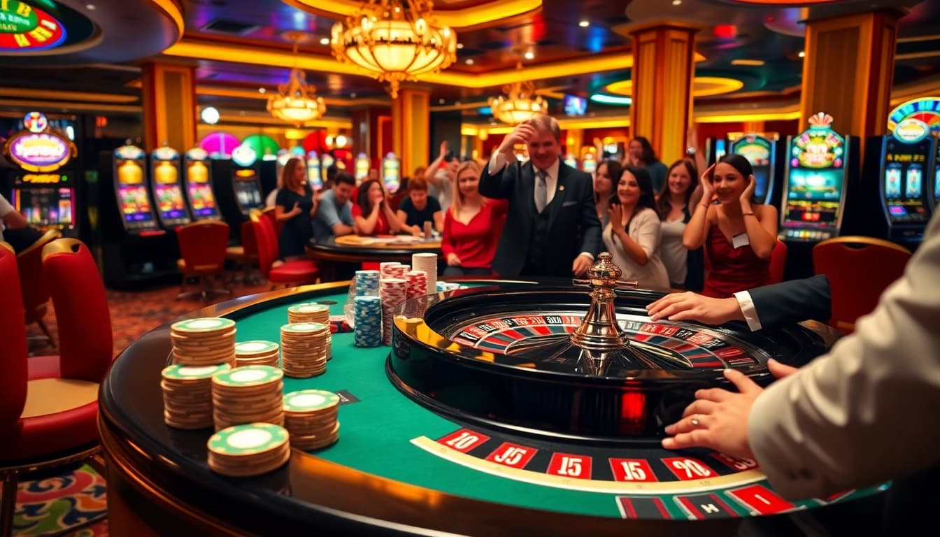 Experience the excitement of qh88 with vibrant casino gaming, including roulette tables and poker chips.