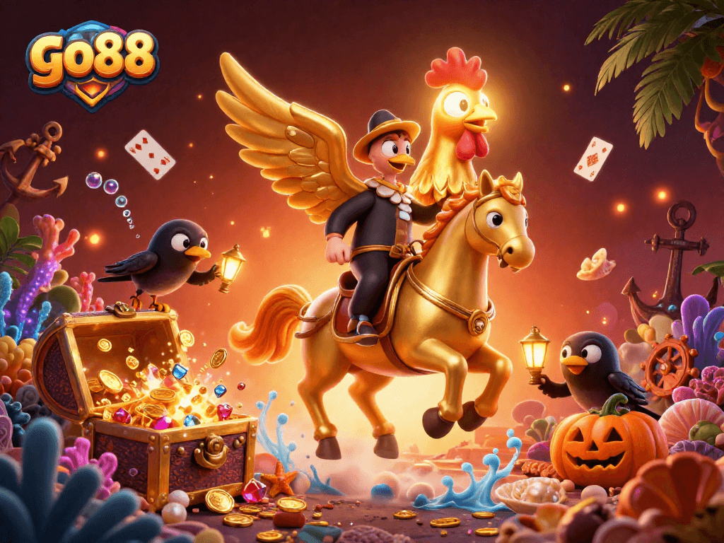 go88 and golden rooster lead a spectacular midnight casino adventure with magical elements.