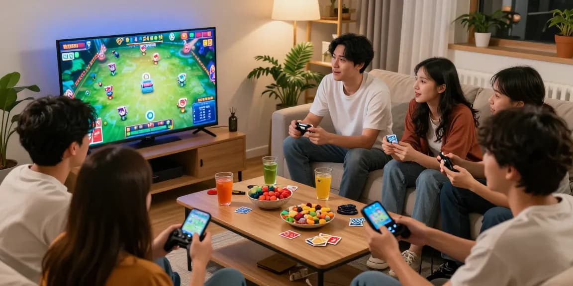 Friends enjoying trusted online game đổi thưởng uy tín in a cozy living room atmosphere.
