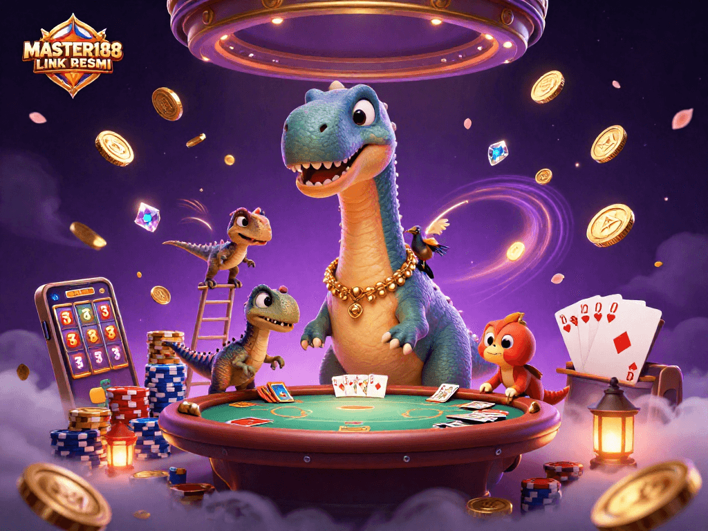 Experience the thrill of wagering at MASTER188 LINK RESMI with a vibrant 3D casino scene.