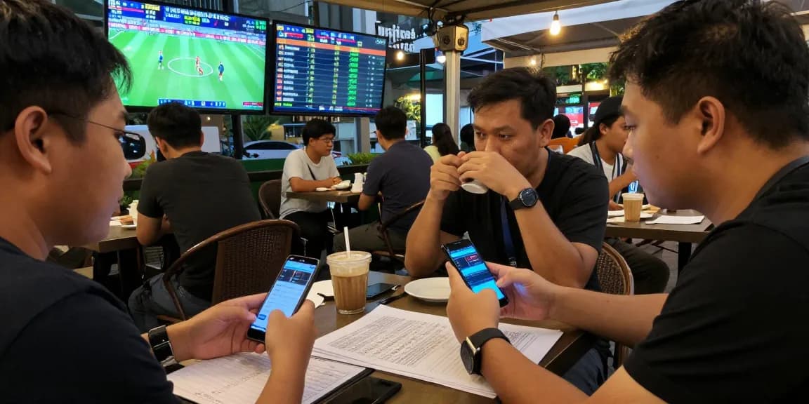 Exciting sports betting scene showing ty le keo nha cai updates with bettors engaged in analysis.
