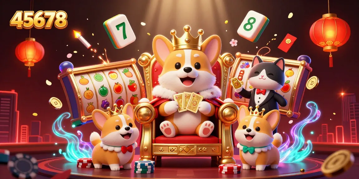 Engage with 45678's vibrant slot reels and jackpot excitement amid a lively 3D casino scene.