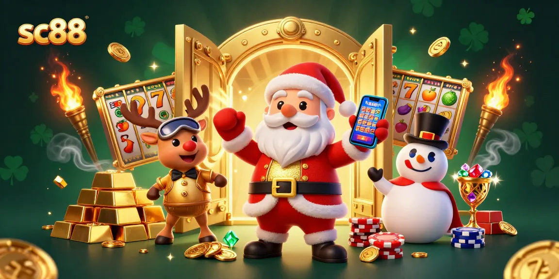 Join Santa Claus at sc88 slots with jackpot symbols and treasures around him