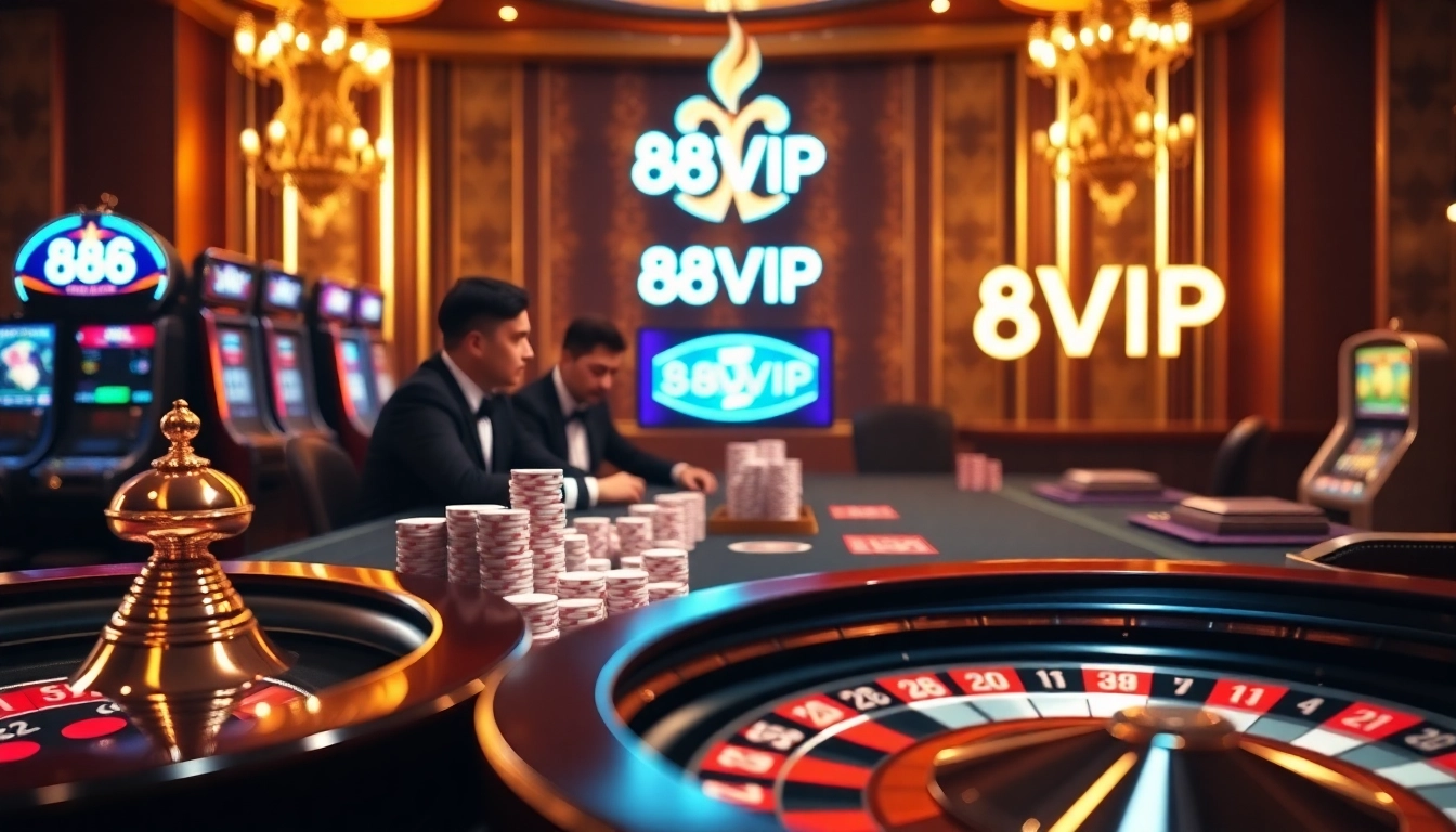 Experience the excitement of 68VIP at a luxury poker table with chips and roulette ambiance.