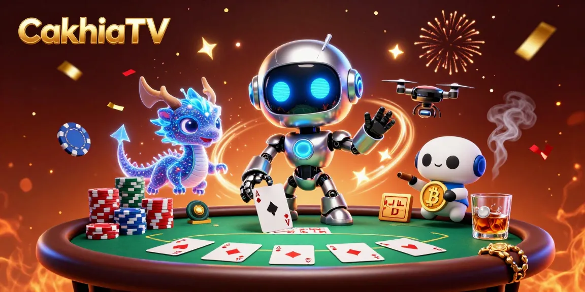CakhiaTV offers engaging sports betting experiences with interactive robot characters and vibrant visuals.