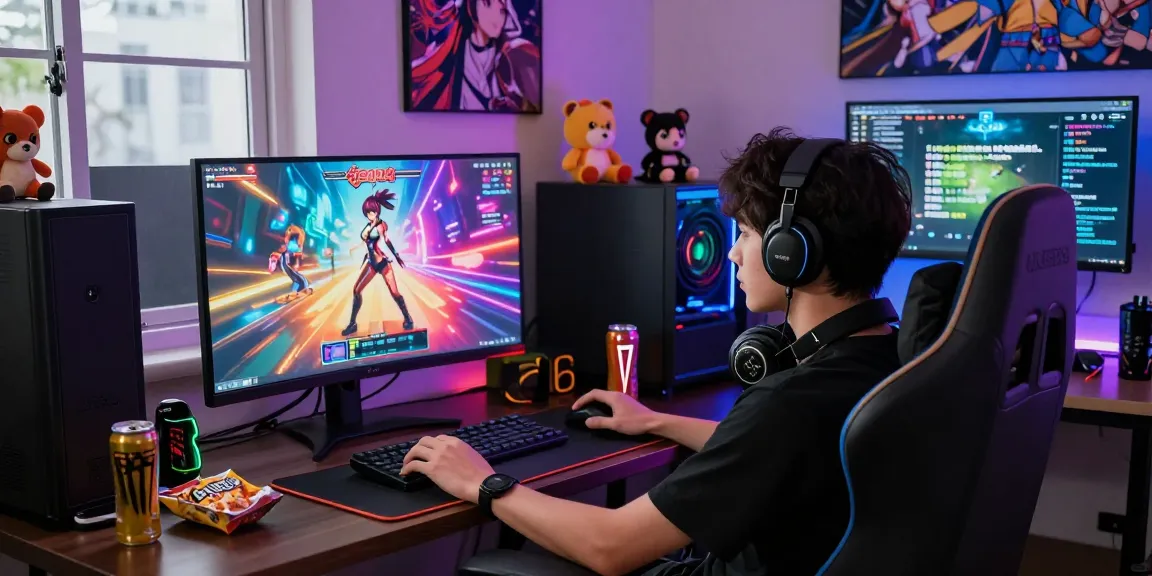 Real hentai games displayed on a vibrant gaming monitor in an interactive environment.
