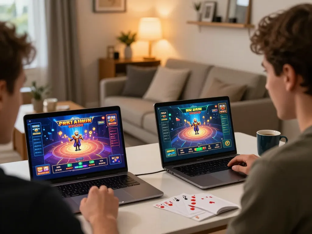 Engaging online pokies Australia game session in cozy home setting promoting responsible gaming