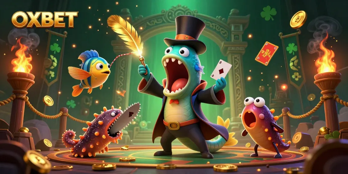 OXBET showcases a magical casino scene with vibrant creatures and captivating gaming elements.