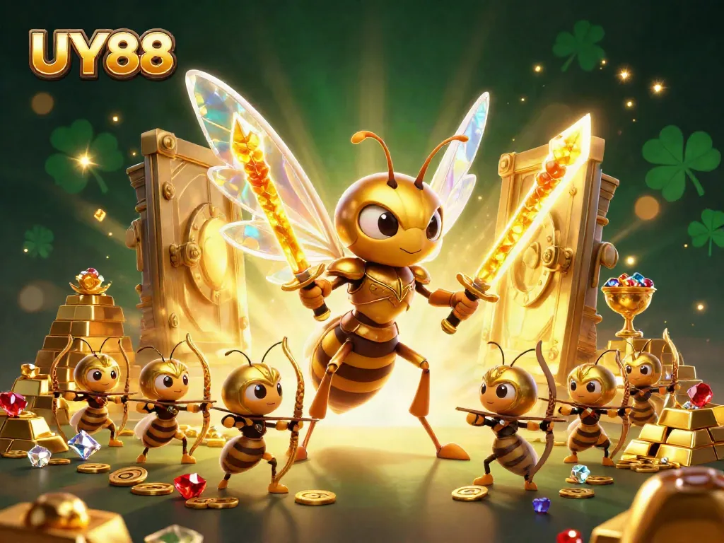 Join the action at UY88, featuring a golden hornet gladiatorial scene infused with dazzling treasures.