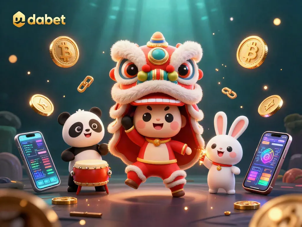 Engage in thrilling gameplay with dabet, surrounded by interactive 3D characters and crypto elements.