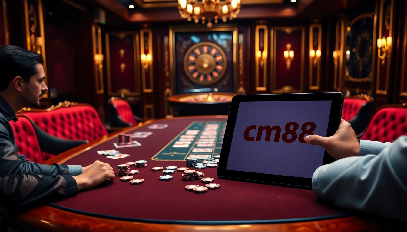 Experience high-stakes poker at cm88.com with vibrant chips and intense gameplay.