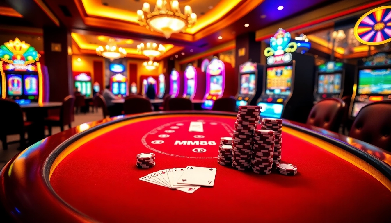 Exciting gameplay at trang chủ mm88 with blackjack cards and stacked poker chips enhancing the casino atmosphere.