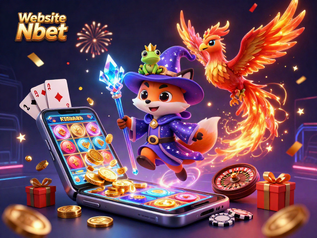 Experience gaming excitement with Website Nbet featuring a wizard, phoenix, and casino elements.