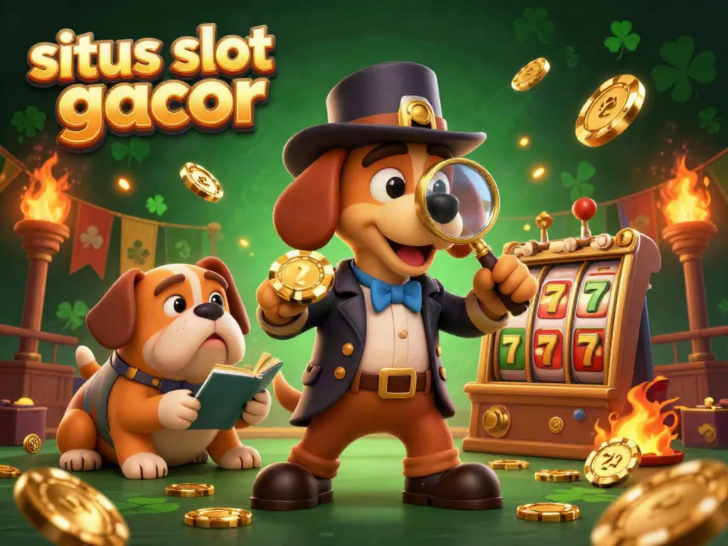 Experience winning at situs slot gacor with a detective exploring poker clues in a vibrant casino.