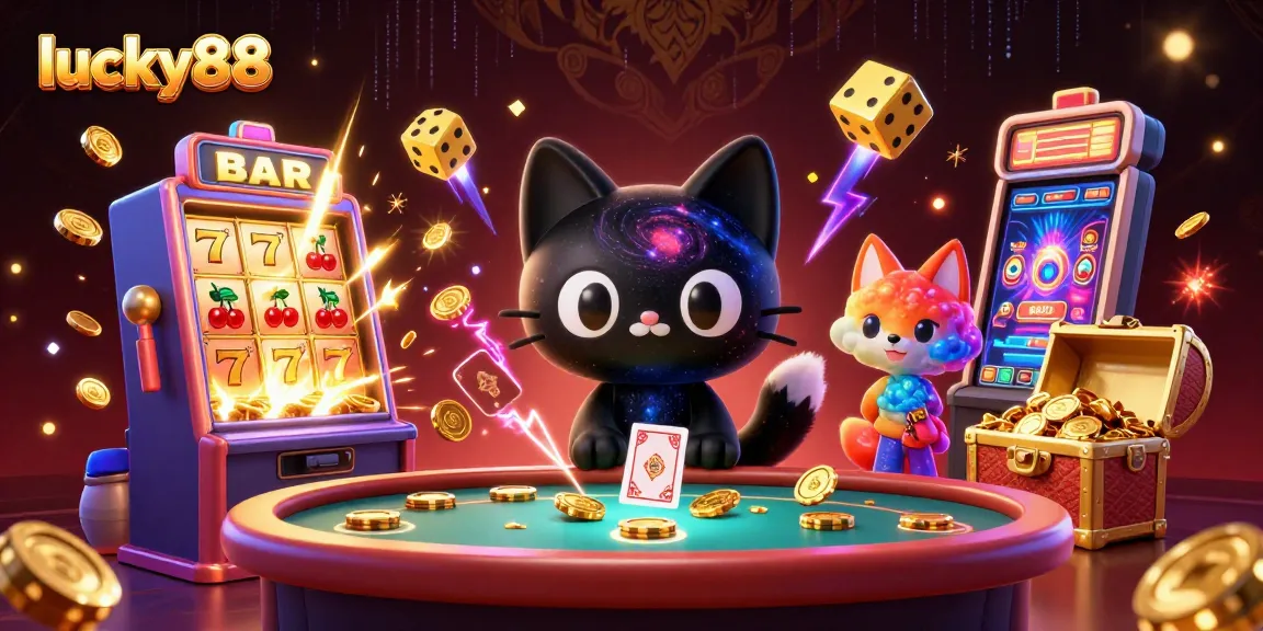 Experience lucky88 with a stunning cosmic casino scene highlighting vibrant slot machines and dynamic gameplay.