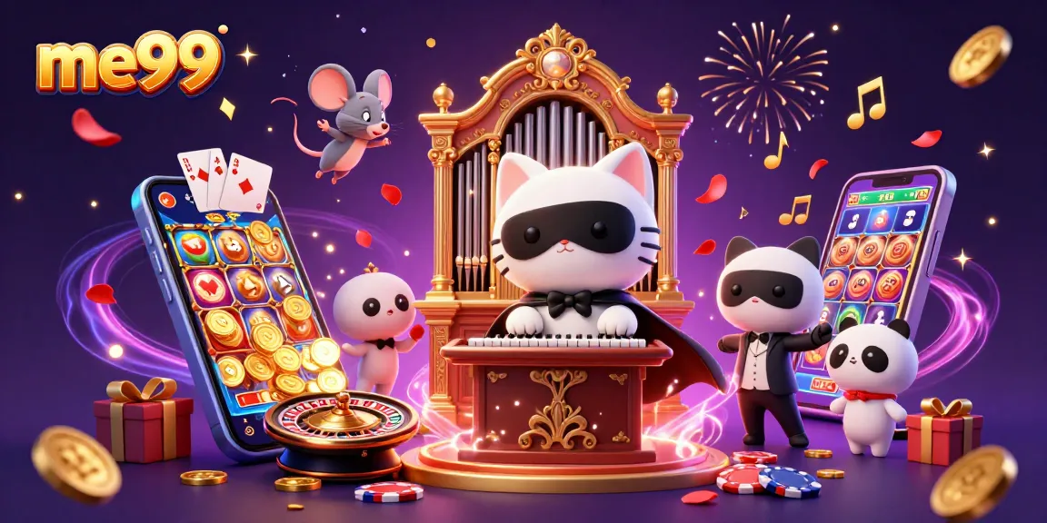 Experience thrilling gameplay at me99 with a captivating casino scene showcasing vibrant characters and slot game elements.