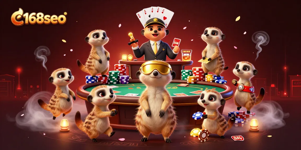 Experience dynamic gameplay at c168seo's casino with meerkats as they deal cards and manage chips.
