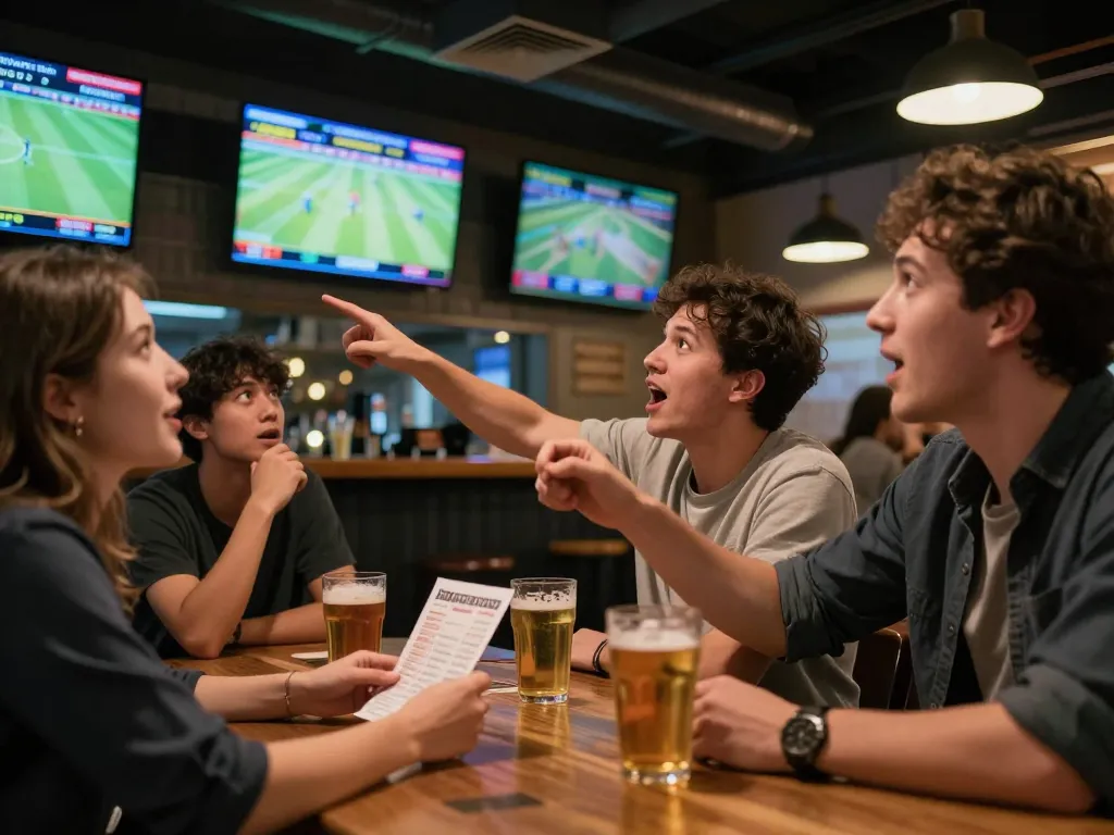 Engaged bettors placing wagers in a lively sports bar while enjoying tin soi kèo strategies and live game action.