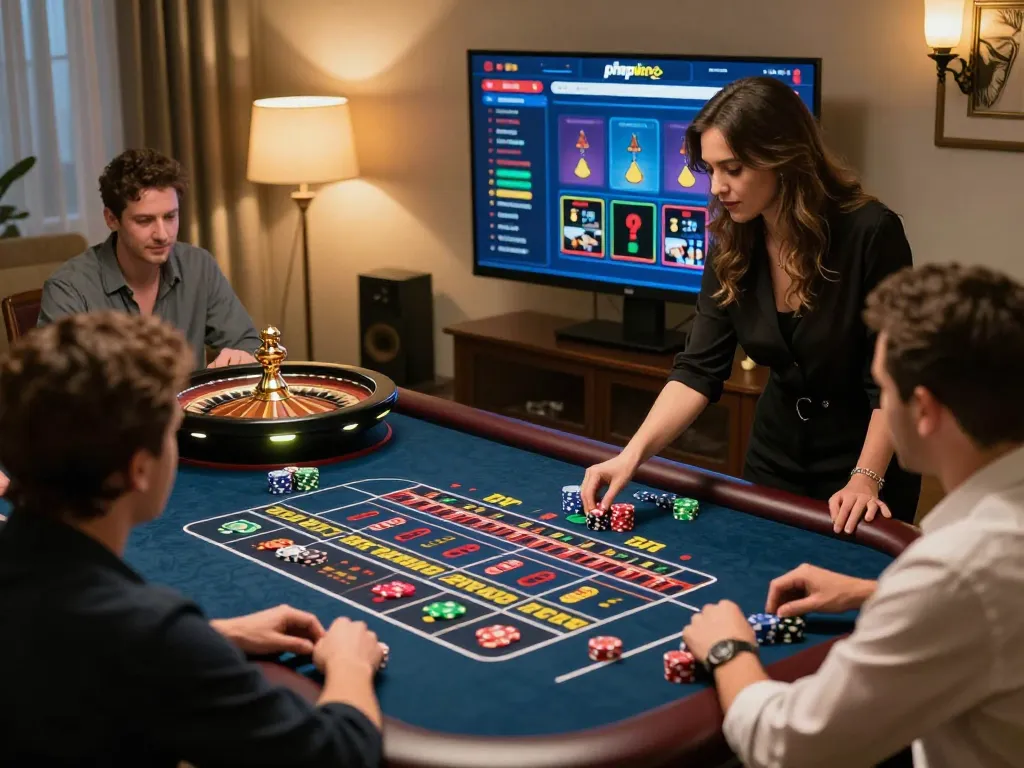 Engaging players at phpvip during a thrilling live dealer roulette game, capturing the excitement of online gambling