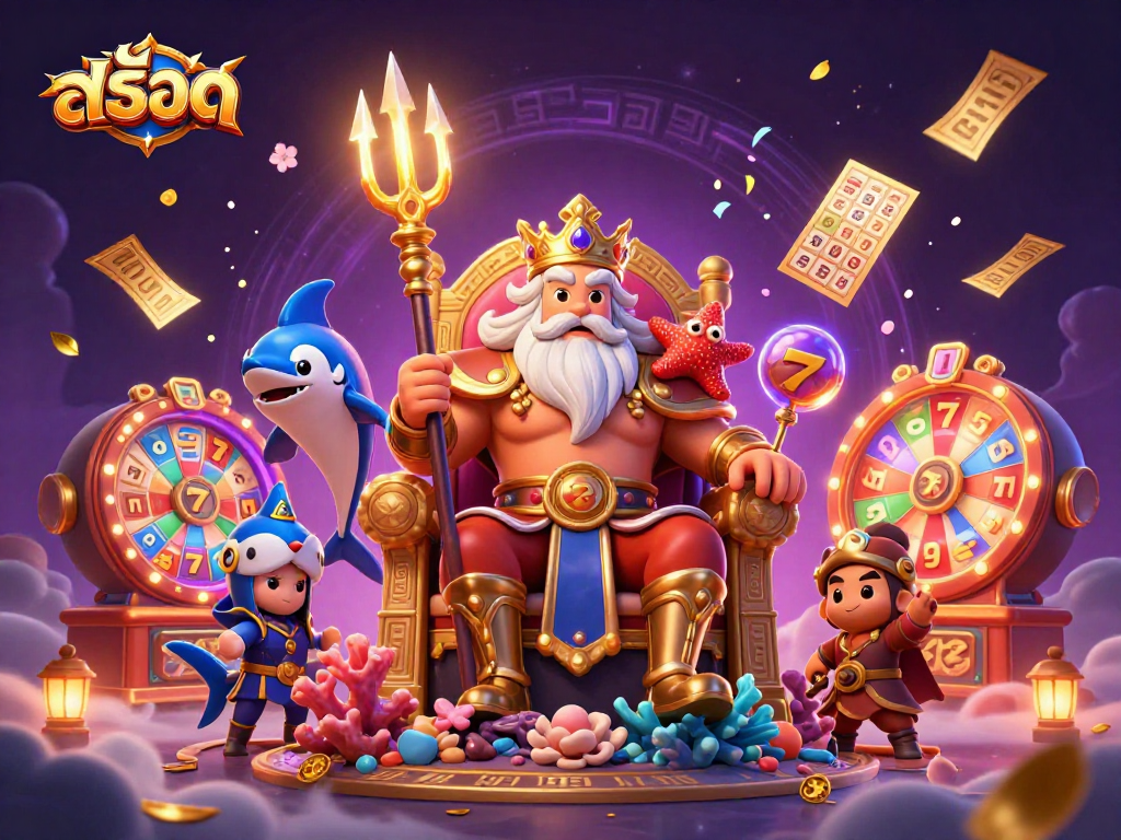 Engage with สล็อต slot machines featuring Neptune in a dynamic casino scene with vibrant elements.