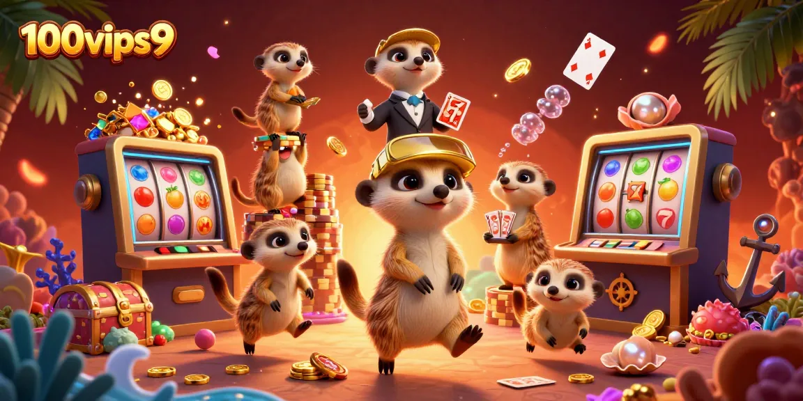 Experience thrilling games at 100vips9 casino with charming meerkats amidst vibrant elements.