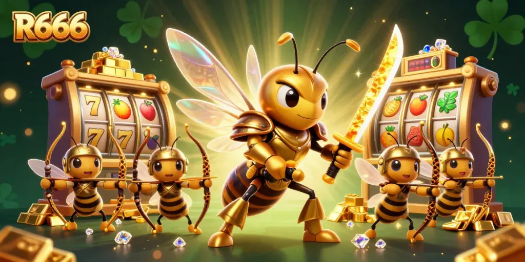 Experience the thrilling action of R666 in this dynamic casino illustration featuring a golden hornet.