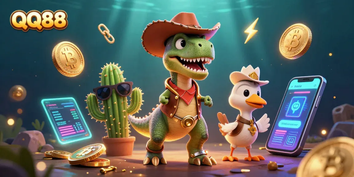 Experience thrilling gameplay at QQ88 with vibrant characters and digital gambling elements.