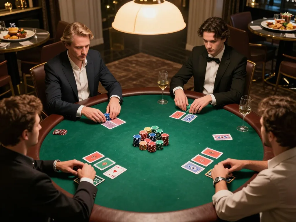 BL555 poker night setup with focused players and colorful chips in an elegant home.