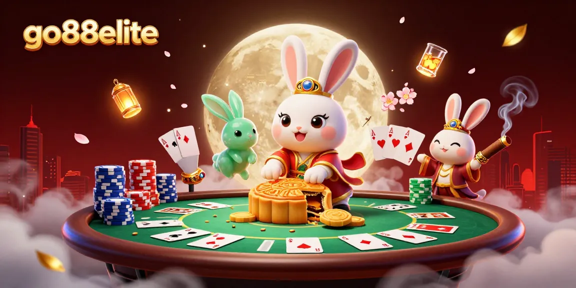 Experience the magical world of go88elite with this vibrant 3D illustration featuring poker-themed elements.