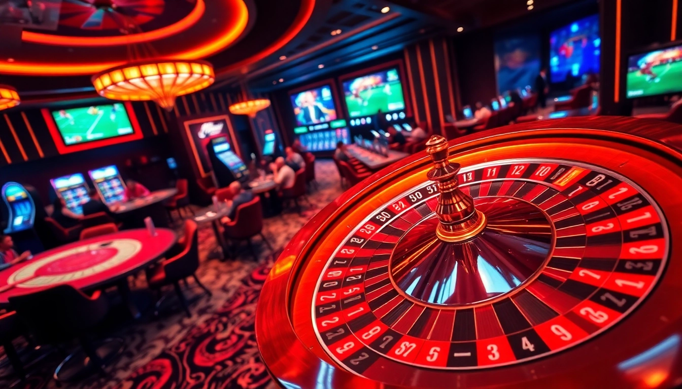 CM88 players engaging at a luxurious online casino table surrounded by excitement and vibrant lights.