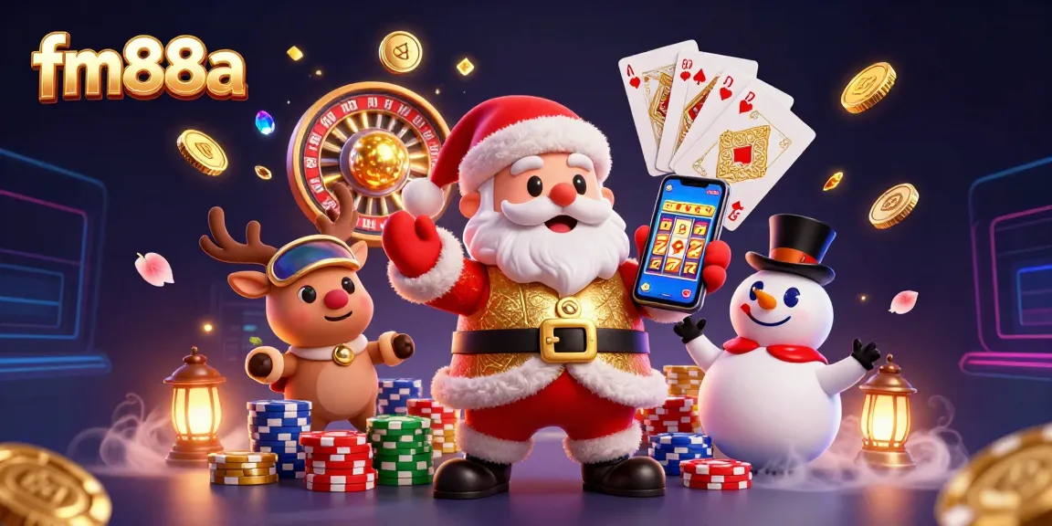 Experience thrilling gameplay at FM88A with Santa and his friends in a vibrant casino atmosphere.