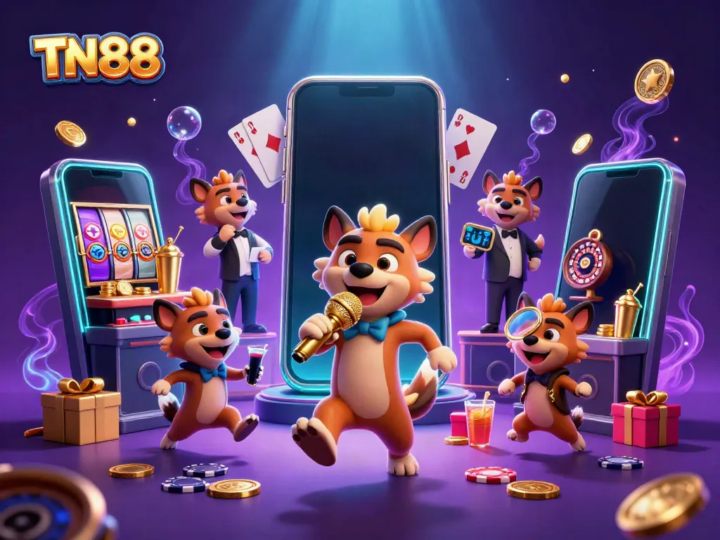 Join the fun at TN88 with hyenas in a vibrant casino scene filled with games and laughter.
