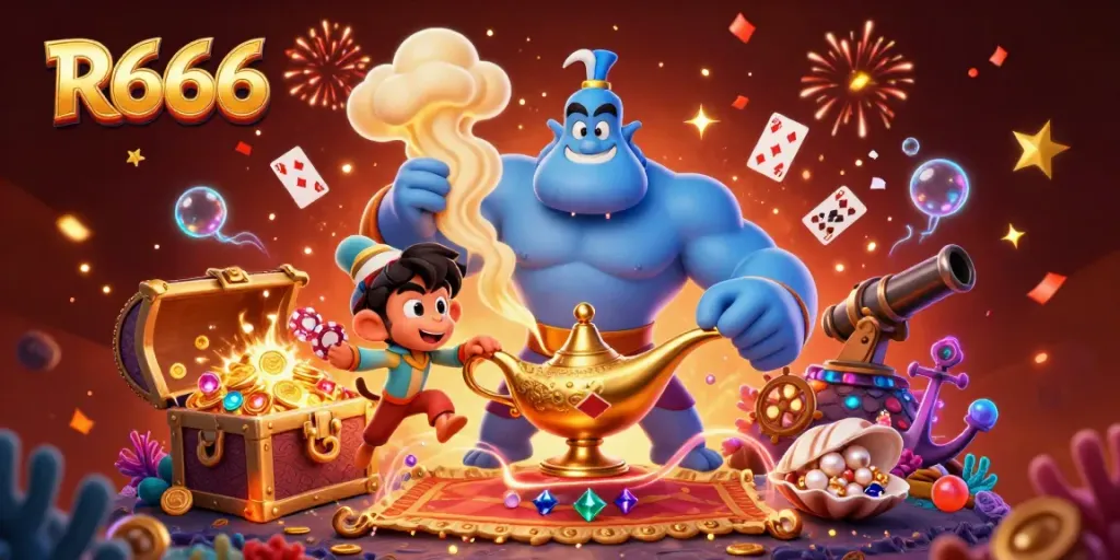 Experience the unique allure of R666 with an enchanting casino-themed illustration.