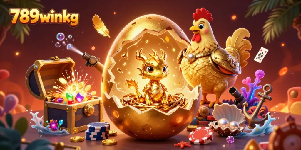 Engage with the 789winkg casino experience, featuring a golden dragon guarding poker chips in a vibrant scene.