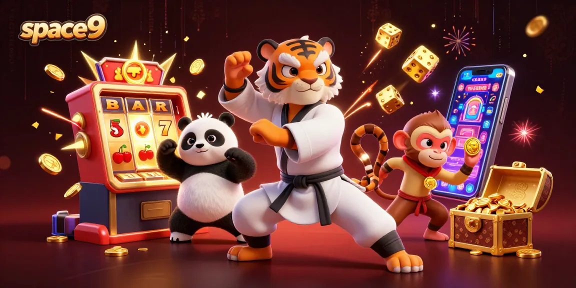 Experience thrilling gameplay at Space9 Casino with vibrant characters, slot machines, and dynamic casino elements.