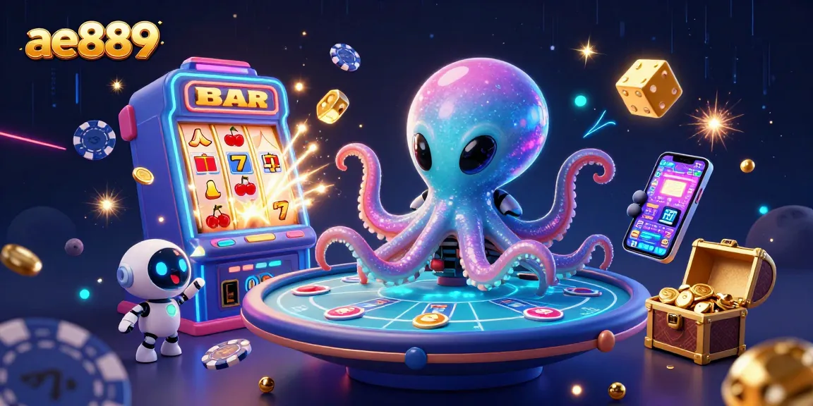 Experience the thrilling ae889 alien octopus at a holographic poker table while jackpot coins burst around!