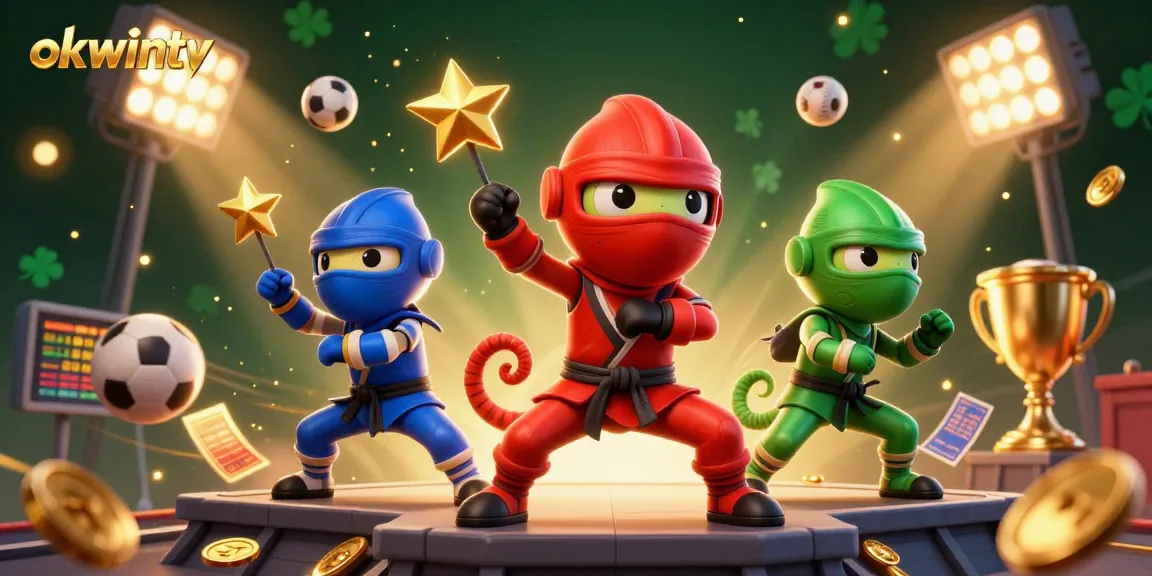Bet on exciting matches with okwintv's engaging 3D illustration featuring dynamic sports elements.