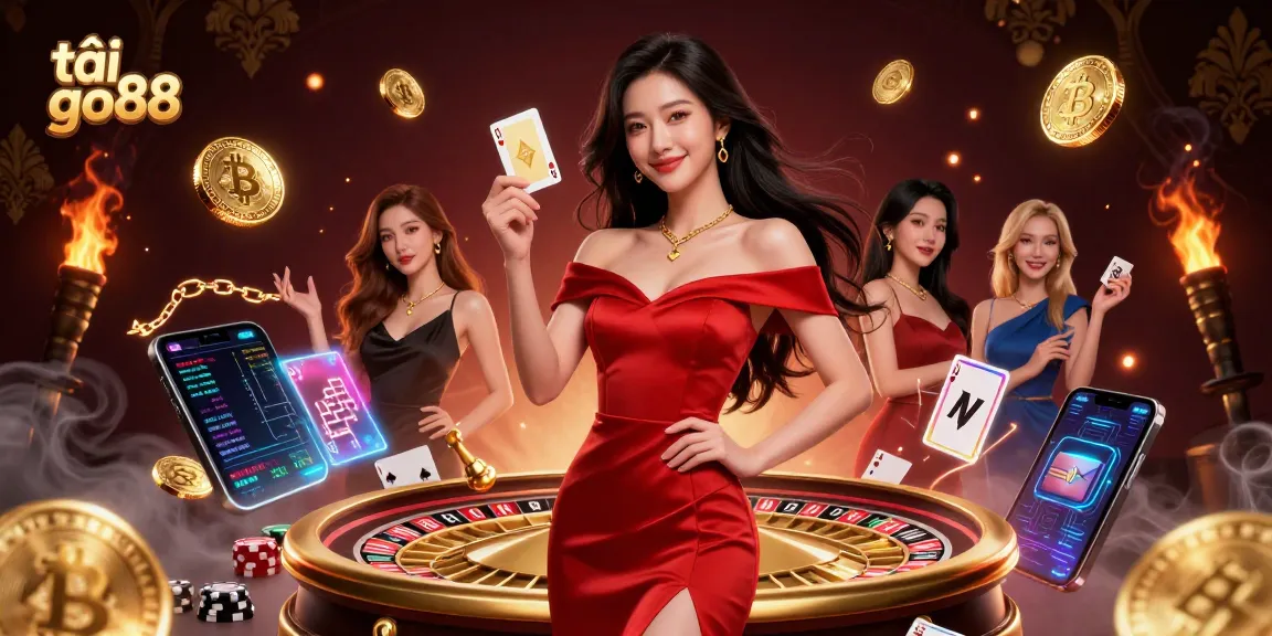 Engage in thrilling games with tải go88 featuring a stunning young woman by a roulette wheel.