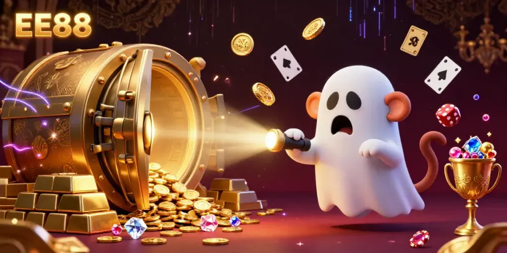 Experience thrilling moments with EE88 in an enchanting haunted casino scene featuring magical elements.
