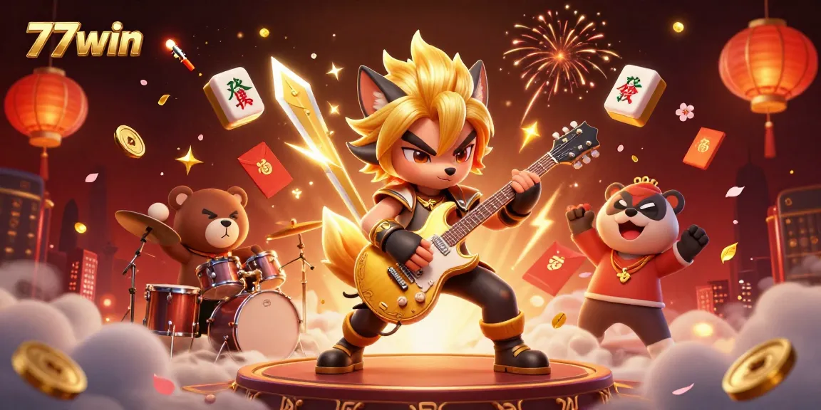 Experience the excitement of 77win with dynamic casino scenes and energetic characters.