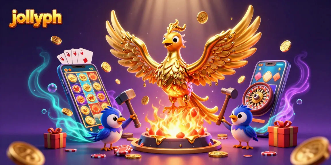 Jollyph offers thrilling casino experiences with a vibrant golden phoenix and dynamic casino elements.